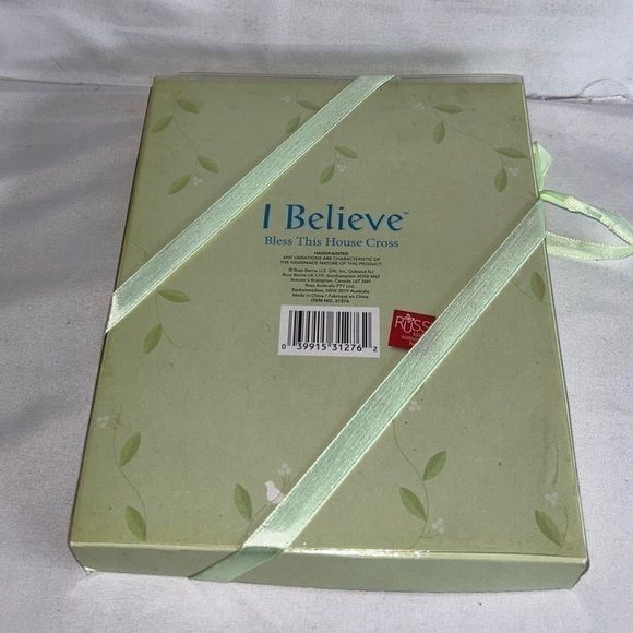 Russ Berrie I Believe Bless This House Decorative Cross 6in Floral Hearts Dove - Picture 6 of 8
